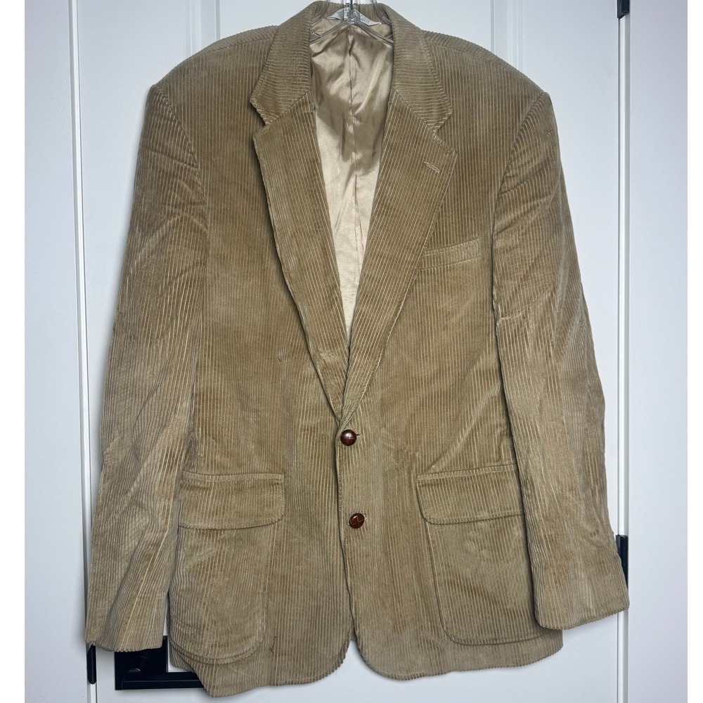 Lands End Mens Tan Corduroy Blazer Elbow Patches Sport Coat 44L Made in USA